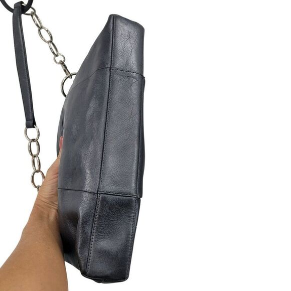 Kate Landry Metallic Gun Metal Leather Shoulder‎ Bag Chain Strap Baguette Baddie - Picture 10 of 12